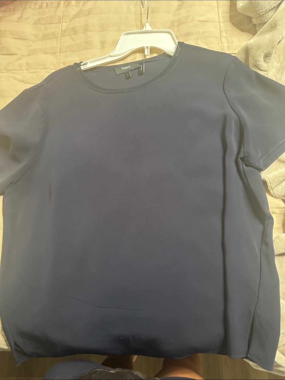 Theory Navy Short-Sleeve Crewneck Blouse